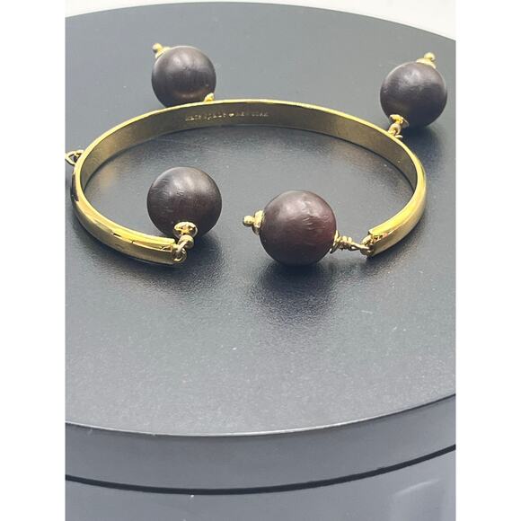 Kate Spade New York Second Nature Cuff Party Wood Brown Bead Gold Plat Bracelet - Picture 6 of 7